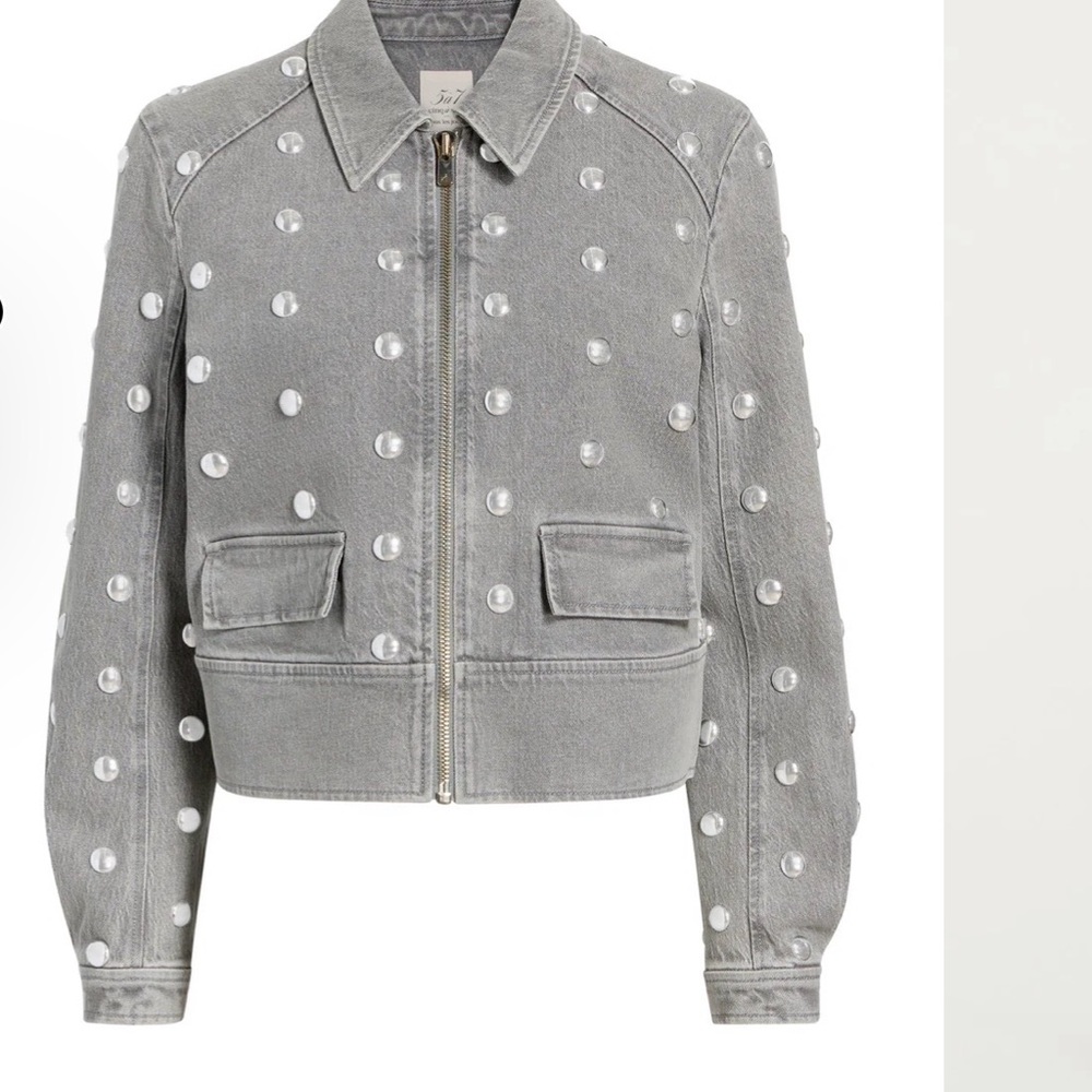 cinq‎ a sept Grey Studded Zip-Front Bomber Jacket
